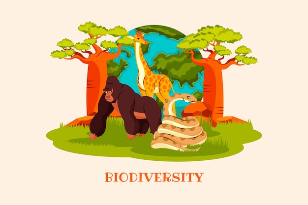 Free Vector animals hand drawn flat biodiversity illustration