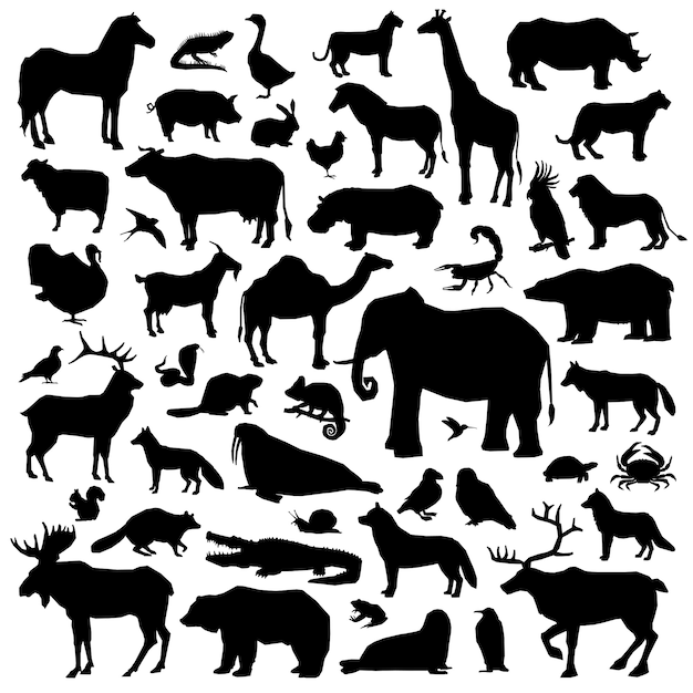 Free vector animals suilhouette big set