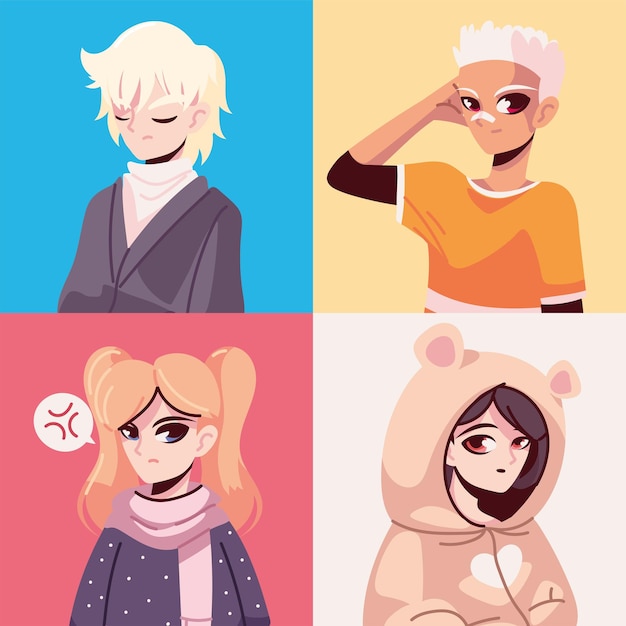 Free vector anime men and women