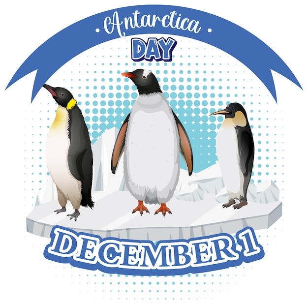 Free Vector antarctica day text with penguin