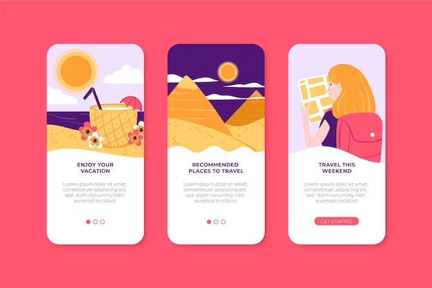 Free vector app screens pack for travelling