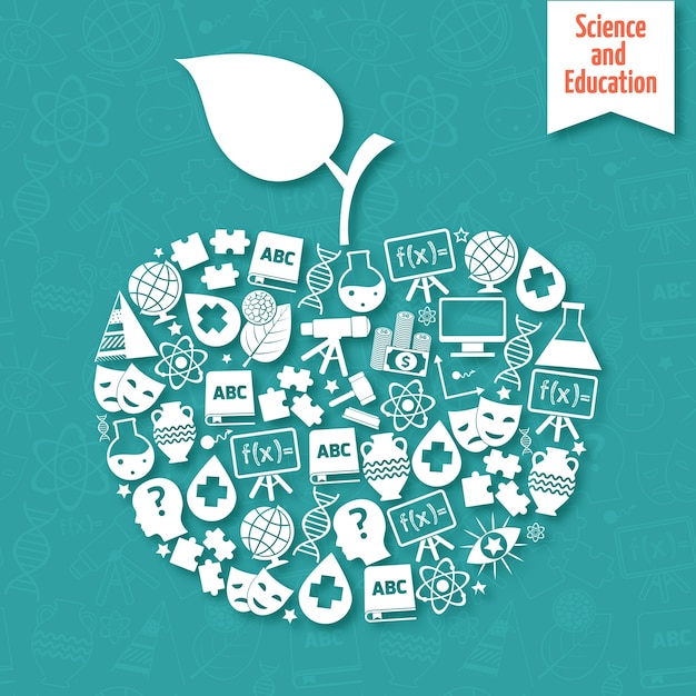 Apple-shaped background about science and education