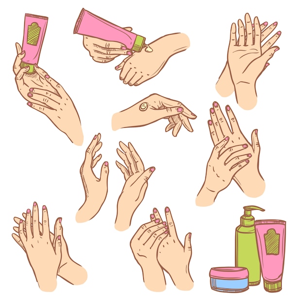 Free Vector applying cream hands flat icons composition