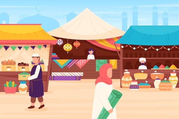 Free Vector arab bazaar market illustration