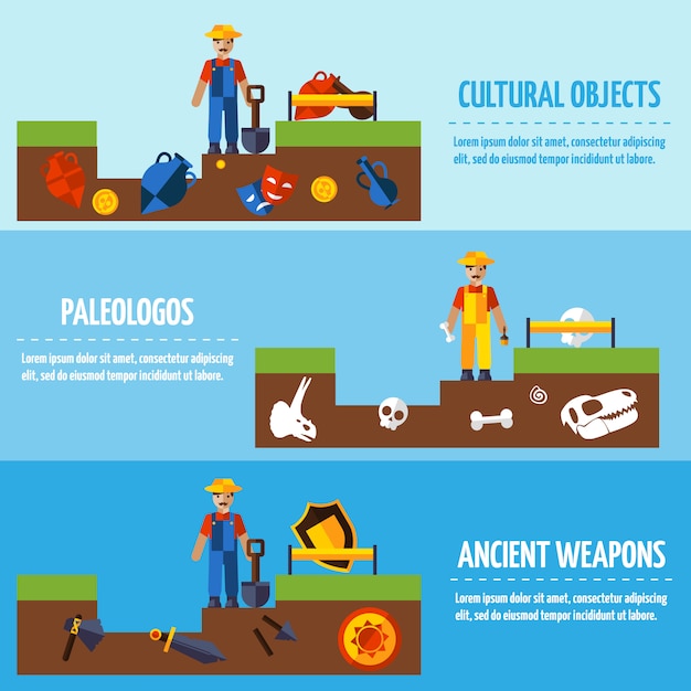 Free Vector  archeology banners set  