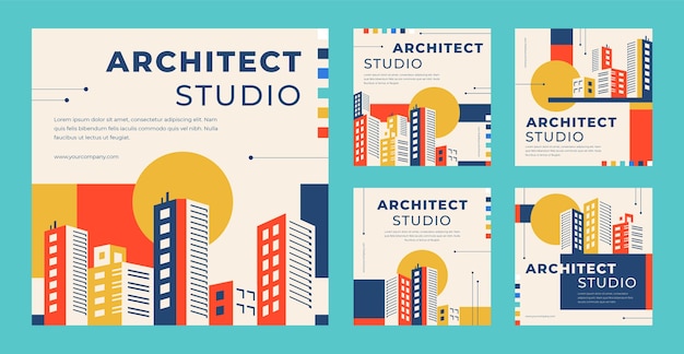 Free Vector architect design instagram posts design