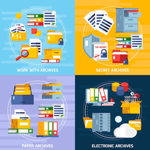 Free Vector  archive concept icons set 