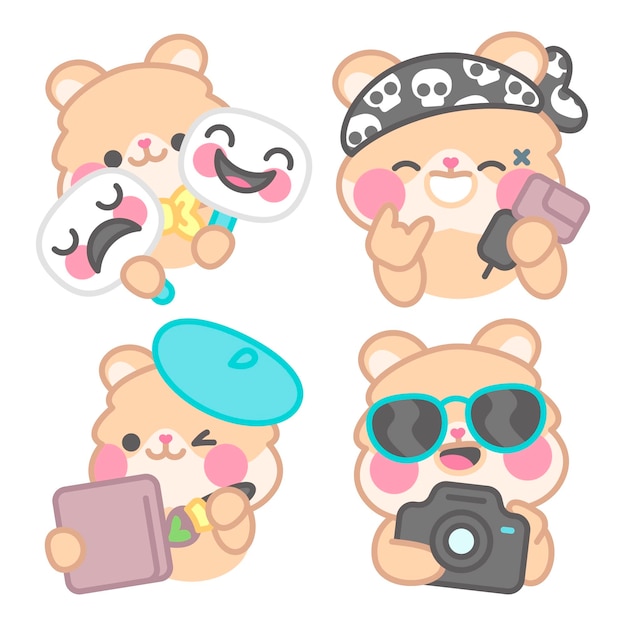 Free Vector art stickers collection with kimchi the hamster