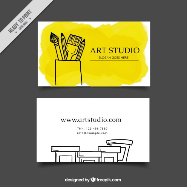 Art studio card, yellow watercolor