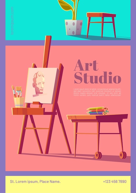 Free Vector art studio cartoon flyer