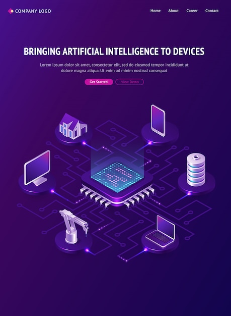 Free Vector artificial intelligence isometric landing page, ai