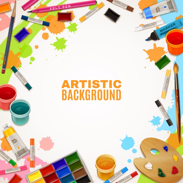 Artistic Background With Tools For Paintings