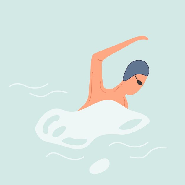 Artistic Illustration of Swimmer in Blue Water with Goggles and Cap