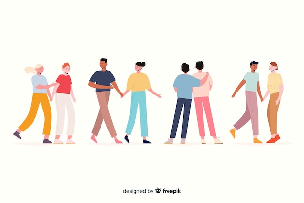 Free vector artistic illustration with couples walking