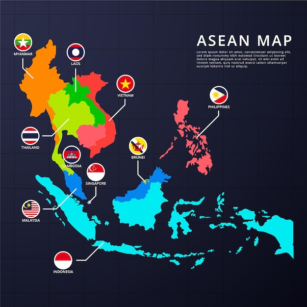 Free Vector asean map infographics