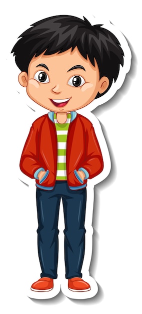 Free Vector an asian boy wears red jacket cartoon character sticker