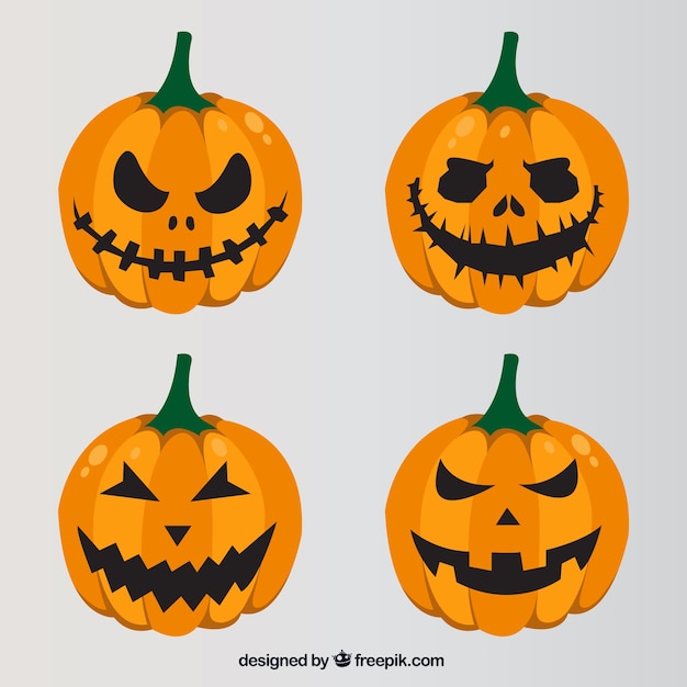 Free Vector assortment of four evil pumpkins