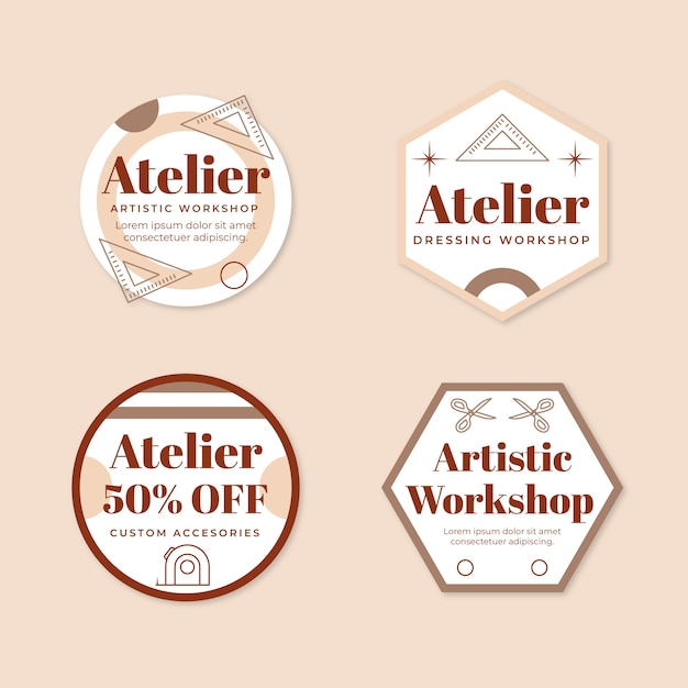 Free Vector atelier flat minimal labels or badges