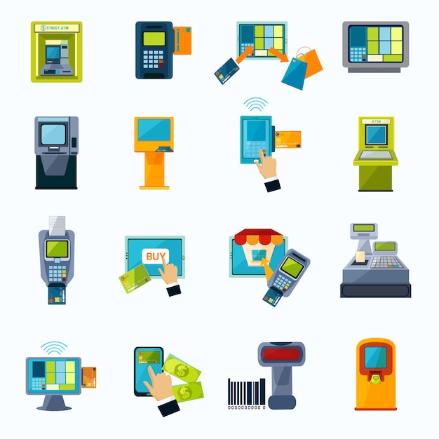 Free Vector atm payment flat icons set