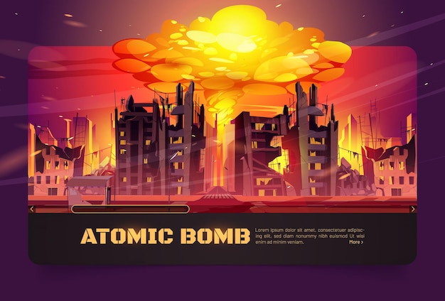 Free Vector atomic bomb explosion in destroyed city