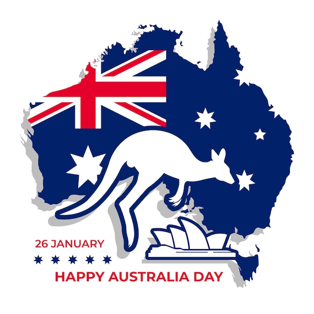 Free vector australia day with kangaroo shape on map