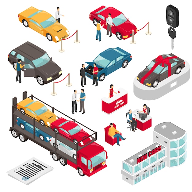 Free Vector auto dealer showroom isometric vector illustration  