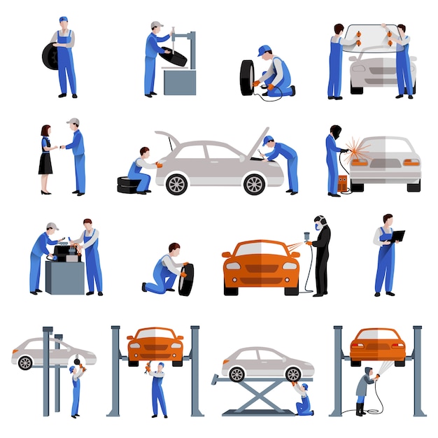 Free Vector auto mechanic car service repair and maintenance work icons