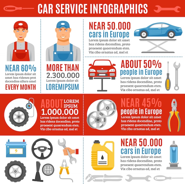 Free Vector auto repair service flat infographic banner 