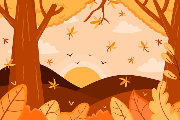 Autumn background with forest and trees