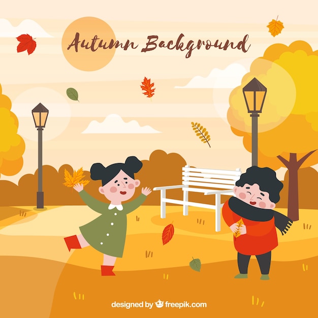 Autumn background with kids in the park