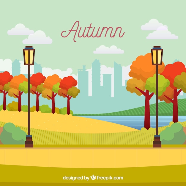 Free vector autumn background with park
