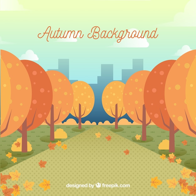 Free Vector autumn background with trees in the city 