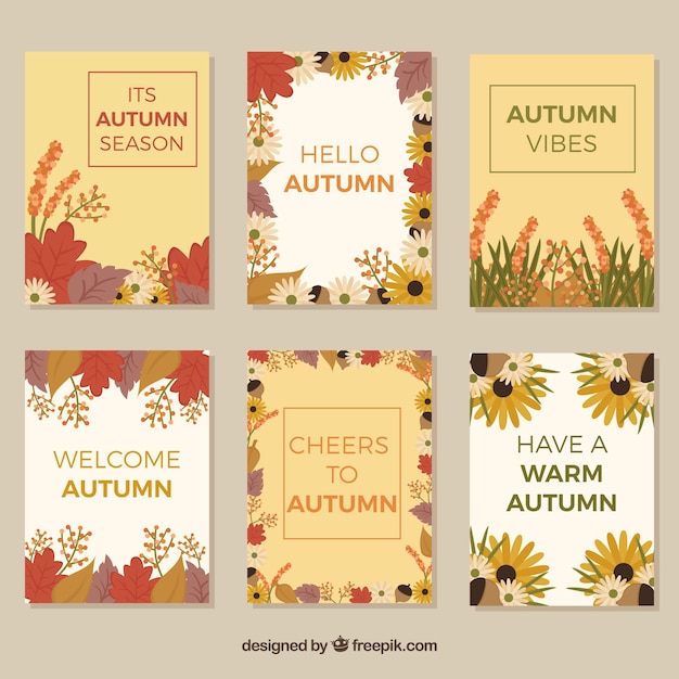 Free Vector autumn card collection with floral style