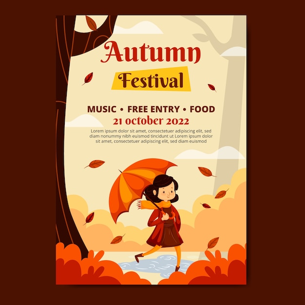 Autumn festival hand drawn flat poster or flyer