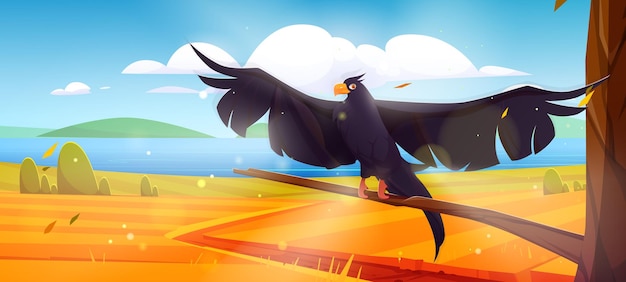 Free Vector autumn landscape with black raven