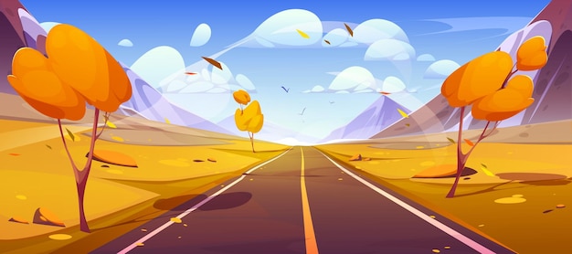 Free Vector autumn mountain landscape with empty road