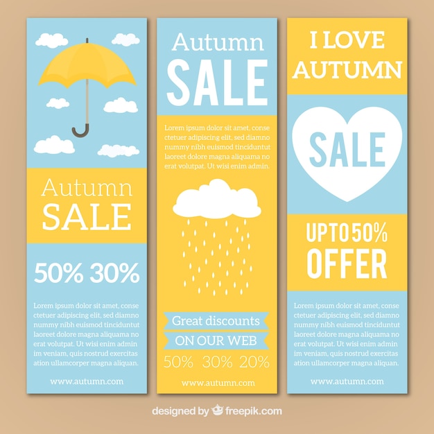 Free Vector autumn sale banners with umbrella and heart