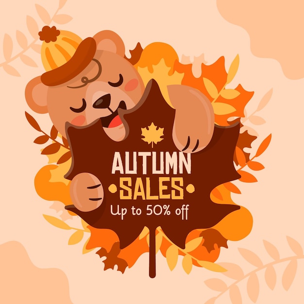 Autumn sale squared banner with bear