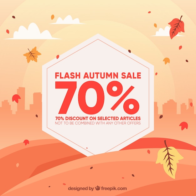 Free Vector autumn sale with leaves and the city 