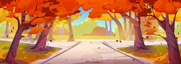 Free vector autumn scenery city park landscape with trees