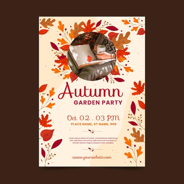 Free Vector autumn vertical poster template with photo