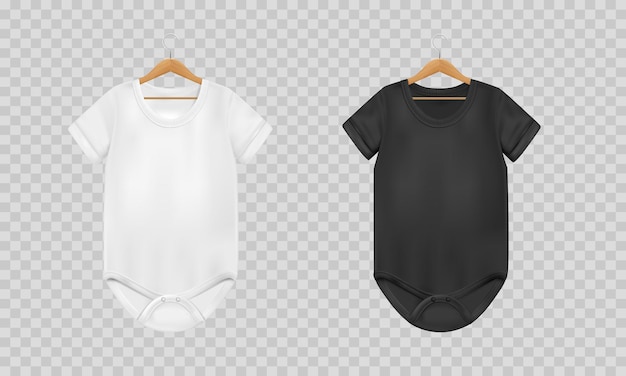 Baby bodysuit realistic black and white transparent set isolated illustration