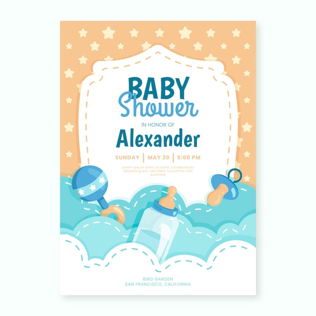 Free Vector baby boy shower invitation template