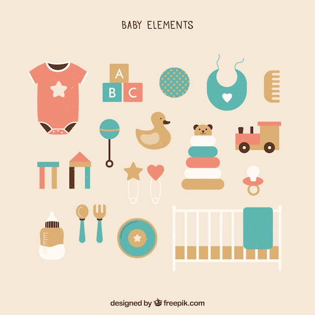 Baby elements set in flat style