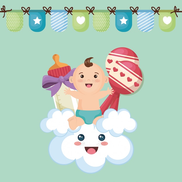 Free Vector baby shower card with little boy