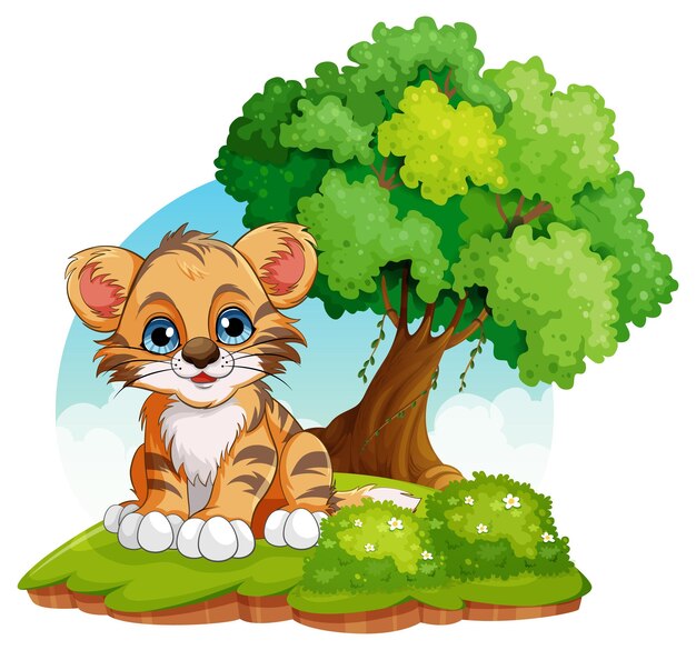 Baby Tiger in the Small Forest Scene