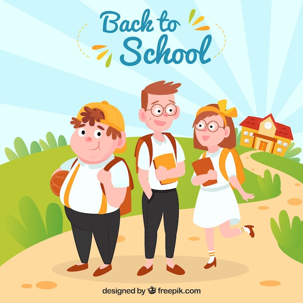 Free Vector back to school background with three schoolkids