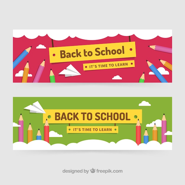 Free vector back to school banners with colored pencils