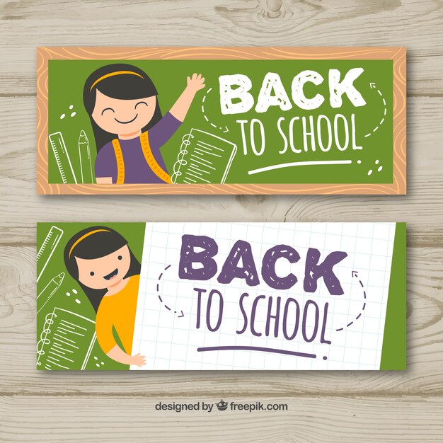 Back to school banners with happy girl