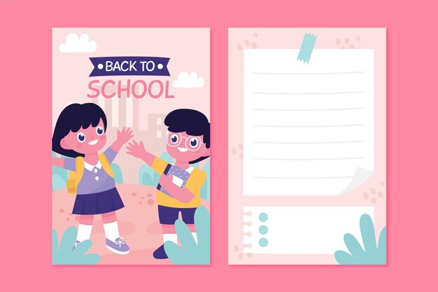 Back to school card template with kids